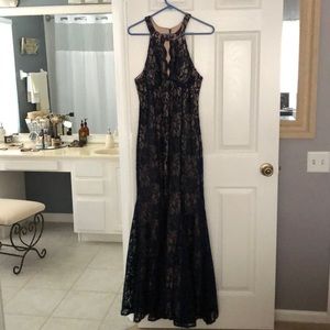 Blue lace and nude gown